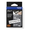 Brother Schriftbandkassette P-touch TZe-SE4 in Schwarz auf Weiß, 18 mm x 8 m, Produktverpackung.