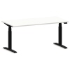 Weißer Schreibtisch mit schwarzem Gestell und elektrischer Höhenverstellung.
