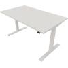 Schreibtisch mit elektrischer Höhenverstellung in pure white, seitliche Ansicht.