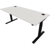 Schreibtisch mit elektrischer Höhenverstellung in schwarz-weißer Farbgestaltung.