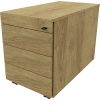 Rollcontainer in Naturhickory mit drei Schubladen und schwarzem Griff.