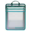 Transparente Heftbox mit mehreren Fächern und Tragegriff in mintgrüner Farbe.