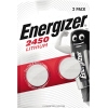 Zwei Energizer Knopfzellen Lithium CR2450 in Verpackung, mit verpacktem Batteriemaskottchen.