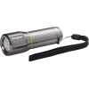 Energizer Taschenlampe VISION HD in grauem Gehäuse mit schwarzem Trageband und Frontlicht.