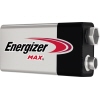 Energizer Max E-Block Batterie in seitlicher Ansicht mit markanter Gestaltung und Logo.