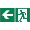 Hinweisschild für Rettungsweg mit grüner Pfeilrichtung nach links und laufender Figur.