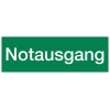 Grünes Hinweisschild mit der Aufschrift "Notausgang" in weißer Schrift.