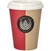 Becher in rot-beiger Farbgebung mit Logo und Aufschrift "SPECIALTY TO GO".