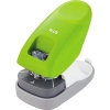 Klammerloses Heftgerät in Grün mit grauem Basisstück und Sichtfenster zur exakten Heftung.
