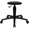 Schwarzer, runder Sitzhocker mit stufenlos höhenverstellbarer Sitzfläche und fünf Rollen.