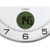 Wanduhr mit LCD-Display zur Anzeige der Raumtemperatur in °C und klassischen Ziffern.