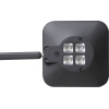 Schwarze Tischleuchte mit drehbarem Arm und dimmbaren Lichtquellen für flexible Nutzung.