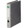 Grauer DIN A4 Ordner mit Wolkenmarmor-Design und zwei rado-Ösen zum Aufstellen.