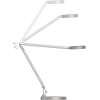 Schlanke Tischleuchte mit flexiblem, zweigeteiltem Arm und beweglichem Leuchtenkopf.