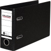 Schwarzer Ordner im Format DIN A5 quer mit zwei Ringen und einem Etikett.