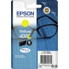 Epson Tintenpatrone 408L gelb in der Verpackung mit Brille im Hintergrund.