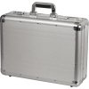 Alumaxx Aktenkoffer TAURUS in silberner Aluminium-Oberfläche, Rückansicht mit Griff.