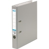 Grauer Kunststoffordner DIN A4 mit 50 mm Rückenbreite und zwei runden Ösen zum Aufstellen.