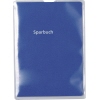 Blaue Ausweishülle mit transparentem Schutz, beschriftet mit 'Sparbuch'.