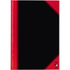 Schwarze Kladde mit rotem Einband und diagonalem roten Streifen im Format DIN A4.