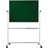 Mobile grüne Kreidetafel auf Rollen mit Schraubkopf-Arretierung und abgerundeten Ecken.