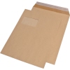Braune Versandtasche DIN C4 mit Fenster und Klappe.