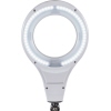 Leuchtlupe mit ringförmigen LEDs und verstellbarem Arm in Weiß, geeignet für Feinarbeiten.