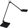 Schwarze Tischleuchte mit flexiblem Arm und Bedientaste am Leuchtenkopf.