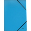 Blaue Eckspannermappe mit elastischem Verschluss und schwarzem Gummiband.