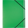 Grüne Ordnungsmappe mit 12 Fächern und Gummiband, aus recycelbarem Karton.