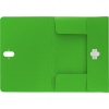 Grüne Dokumentenmappe aus recycelbarem Material mit Verschluss und Innenfächern.