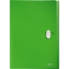 Grüne Fächermappe aus recycelbarem Material mit einem Klickverschluss und Ablagefach.