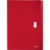 Rote, umweltfreundliche Fächermappe aus recycelbarem Material mit Druckknopfverschluss.