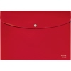 Rote Sammelmappe aus recyceltem PP mit Druckknopfverschluss, flach liegend.