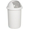 Abfalleimer mit abnehmbarem Kopfteil und Einwurfklappe in silber, weißer Behälter, 50 l.