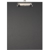 Schwarzes Klemmbrett mit silberner Klammer und glatter Oberfläche.