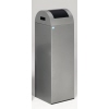 Wertstoffsammelbehälter in silber und anthrazit mit Selbstlöschfunktion und abnehmbarer Klappe.