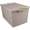 Graue Aufbewahrungsbox mit abnehmbarem Deckel und Bügelverschlüssen, 83 l.