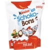 Verpackung einer 200 g Packung Kinder Schoko-Bons mit Abbildung der Bonbons und einer Glas Milch.