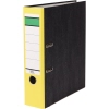 Ordner im Wolkenmarmor-Design mit gelbem Rücken, 80 mm, DIN A4, mit Schlitzen im Vorderdeckel.
