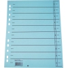 Blaue Trennblätter mit Organisationsdruck und Ausschnitten für Tab-Nummerierung.