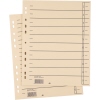 Beige Trennblätter mit Organisationsdruck und Lochungen für Ordnerablage.