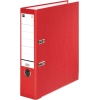 Roter DIN A4 Ordner mit 80 mm Rückenbreite und zwei Ringen, aus biologisch abbaubarem Kraftpapier.