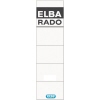 Weißes Rückenschild im Hochformat mit Platz für Beschriftung und schwarzer Schrift "ELBA RADO".