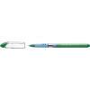 Grüner Schneider Kugelschreiber Slider Basic mit transparenter Kappe und blauem Schaft.