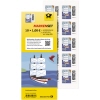 Selbstklebende Briefmarken im Pack mit zehn 1-Euro-Werten und Matrixcode für Sendungsverfolgung.