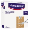 Paket mit Hansaplast Pflaster CLASSIC, Größe 4 cm x 5 m, zeigt eine Schere und perforierte Stelle.