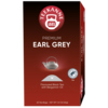 Schachtel mit 20 Teebeuteln Premium Earl Grey, abgebildet auf rotem Hintergrund.