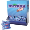 Kartonverpackung mit Mentos mint Duo Bonbons und einer geöffneten Packung im Vordergrund.