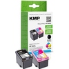 KMP Tintenpatrone in Cyan, Magenta und Gelb, verpackt in einer grünen Box.